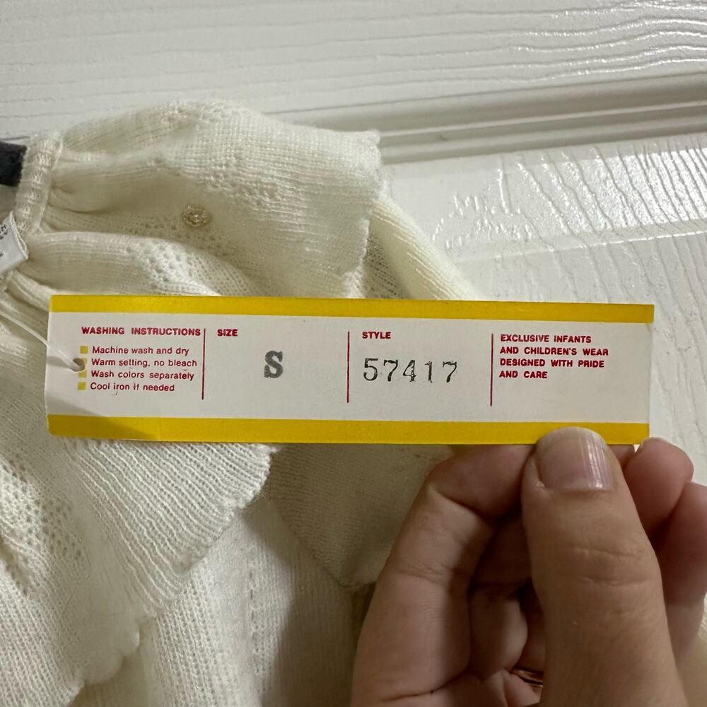 Friemanit Vintage Cream Knit Baby Dress First Communion Gown baby girl Small NWT - Picture 5 of 9